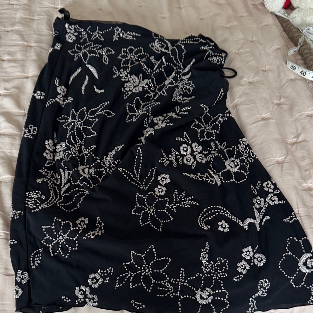 Black Floral beaded Midi Skirt